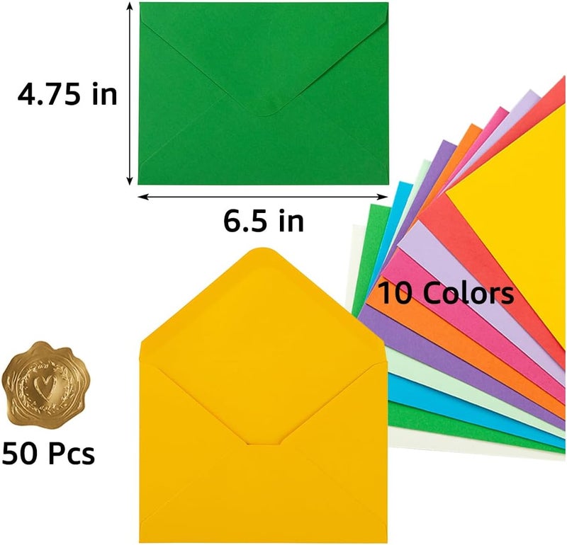 Toperd 50 Pack A6 Envelopes for 4 x 6 Greeting Cards, Birthday Party, Photos, Baby Shower and Wedding Invitation Cards, 6 1/2 x 4 3/4 Inches (Multicolor) - Image 2